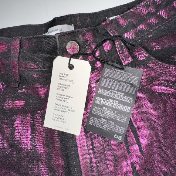 NWT Forever 21 Premium Jeans Women’s 30 Metallic Pink Mid Rise Slim Straight Leg - Picture 3 of 6
